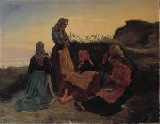 Michael Ancher Girls gathered on Sladrebakken a summernight eve painting